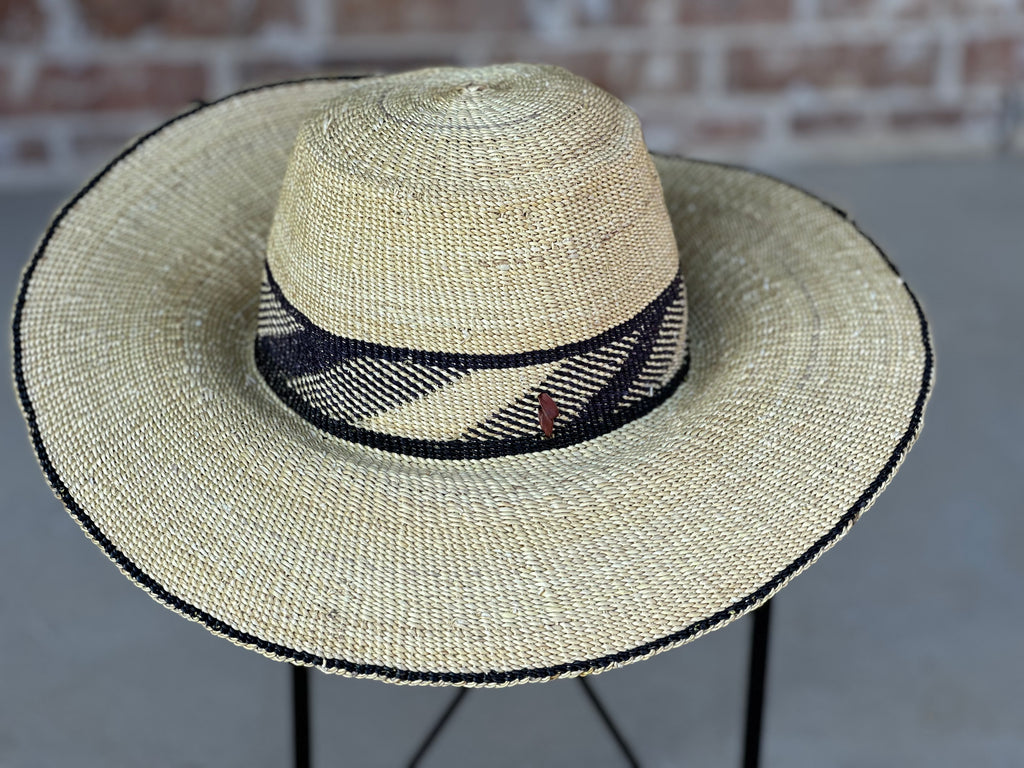 Ghanaian Short Brimmed Straw Hat with Strap – Swahili Wholesale