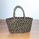 Rwanda Braided Raffia Tote Black and Natural