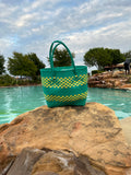 Rwanda Recycled Plastic Open Tote Bag - Green & Yellow