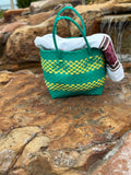 Rwanda Recycled Plastic Open Tote Bag - Green & Yellow