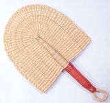 Handmade Ghanian Fan - Natural With Brown Leather Handle