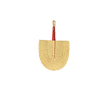 Handmade Ghanian Fan - Natural With Brown Leather Handle