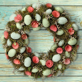 EASTER EGG & WOODSHAVE ROSE WREATH 15"
