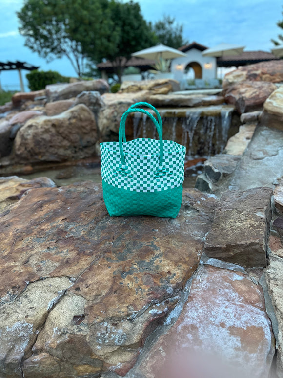 Rwanda Recycled Plastic Open Tote Bag - Green & White