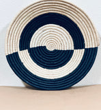 African  Uganda Woven Bowl -  Black & White Half Moon 12" x 3"