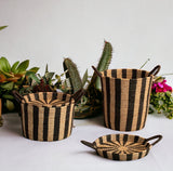 Woven Basket: Ineke Black and Tan Striped Basket