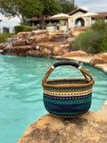 African Basket | Bolga Ghana Basket - Blue & Turquoise