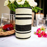 WHITE + BLACK STRIPPED VASE / PLANTER