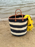 Extra Large  Mifuko Kiondo Kenya Bag - Black & White Stripes Shopping Bag, Picnic Bag, Storage, Floor Basket, Home Decor