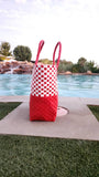 Rwanda Recycled Plastic Open Tote Bag - Red & White
