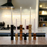 Totem Pine Candlestick Holder | Wooden Candle Holders - Cognac