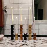 Totem Pine Candlestick Holder | Wooden Candle Holders - Cognac