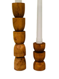 Totem Pine Candlestick Holder | Wooden Candle Holders - Cognac