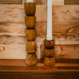 Totem Pine Candlestick Holder | Wooden Candle Holders - Cognac