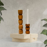 Totem Pine Candlestick Holder | Wooden Candle Holders - Cognac