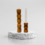 Totem Pine Candlestick Holder | Wooden Candle Holders - Cognac