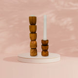 Totem Pine Candlestick Holder | Wooden Candle Holders - Cognac