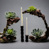 Totem Pine Candlestick Holder | Wooden Candle Holders-Black