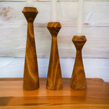Tapered Diamond Candlestick Holder | Wooden Candle Holders Cognac