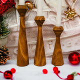 Tapered Diamond Candlestick Holder | Wooden Candle Holders Cognac