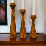 Tapered Diamond Candlestick Holder | Wooden Candle Holders Cognac