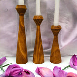 Tapered Diamond Candlestick Holder | Wooden Candle Holders Cognac