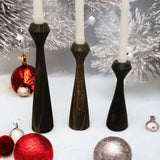 Tapered Diamond Candlestick Holder | Wooden Candle Holders - Black