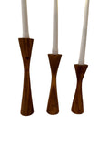 Geo Tapered Candlestick Holder | Wooden Candle Holders - Cognac