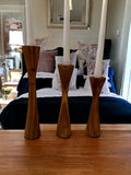 Geo Tapered Candlestick Holder | Wooden Candle Holders - Cognac