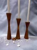 Geo Tapered Candlestick Holder | Wooden Candle Holders - Cognac