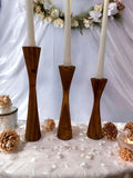 Geo Tapered Candlestick Holder | Wooden Candle Holders - Cognac