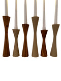 Geo Tapered Candlestick Holder | Wooden Candle Holders - Cognac