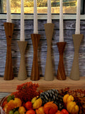 Geo Tapered Candlestick Holder | Wooden Candle Holders - Cognac
