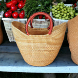Large U-Shopper - Ghana Beach Tote Bag/Basket - Brown Handles