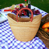 Large U-Shopper - Ghana Beach Tote Bag/Basket - Brown Handles
