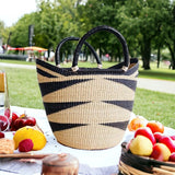Large U-Shopper - Beach Tote Bag Ghana Basket Black & Tan