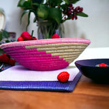HAND WOVEN PLATEAU Pink & Tan BASKET - Swirl Plateau Pink