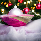 HAND WOVEN PLATEAU Pink & Tan BASKET - Swirl Plateau Pink