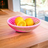 HAND WOVEN PLATEAU Pink & Tan BASKET - Swirl Plateau Pink