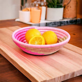 HAND WOVEN PLATEAU Pink & Tan BASKET - Swirl Plateau Pink