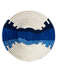 African  Uganda Woven Bowl - Coastal Straight line Blues & White 12" x 3"