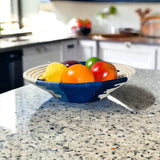 African  Uganda Woven Bowl - Coastal Straight line Blues & White 12" x 3"