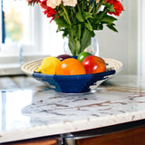 African  Uganda Woven Bowl - Coastal Straight line Blues & White 12" x 3"