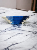 African  Uganda Woven Bowl - Coastal Straight line Blues & White 12" x 3"