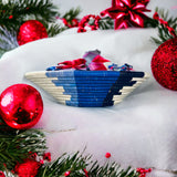 African  Uganda Woven Bowl - Coastal Straight line Blues & White 12" x 3"