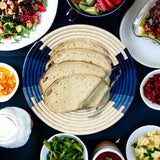 African  Uganda Woven Bowl - Coastal Straight line Blues & White 12" x 3"