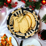 African Basket  Rwanda Woven Block Staccato Bowl- Tan white & Black & Brown