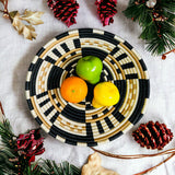 African Basket  Rwanda Woven Block Staccato Bowl- Tan white & Black & Brown