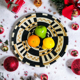 African Basket  Rwanda Woven Block Staccato Bowl- Tan white & Black & Brown