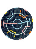 African  Rwanda Woven Basket - Black Blue & Pink